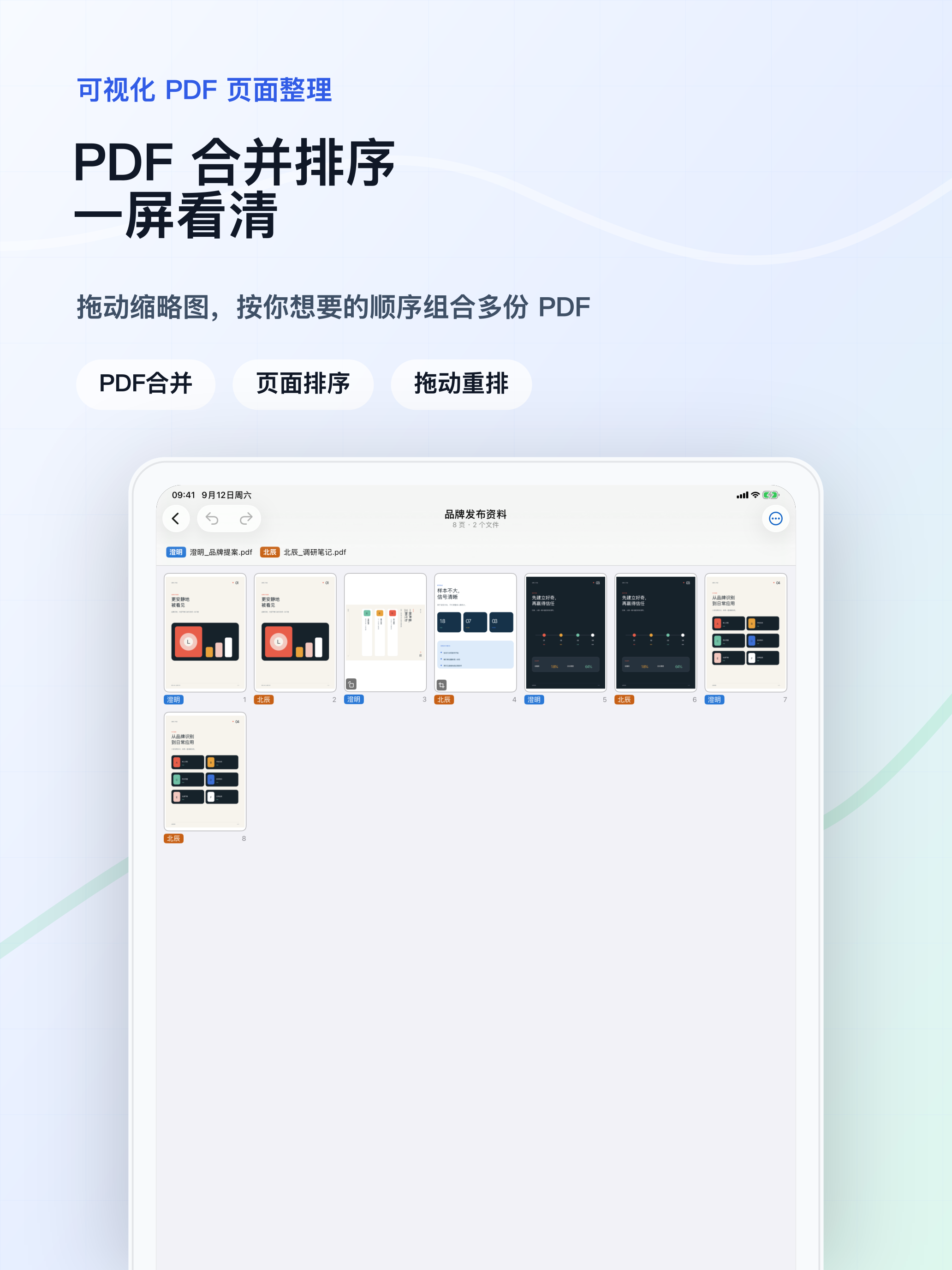 iPad 上可视化整理多份 PDF 页面