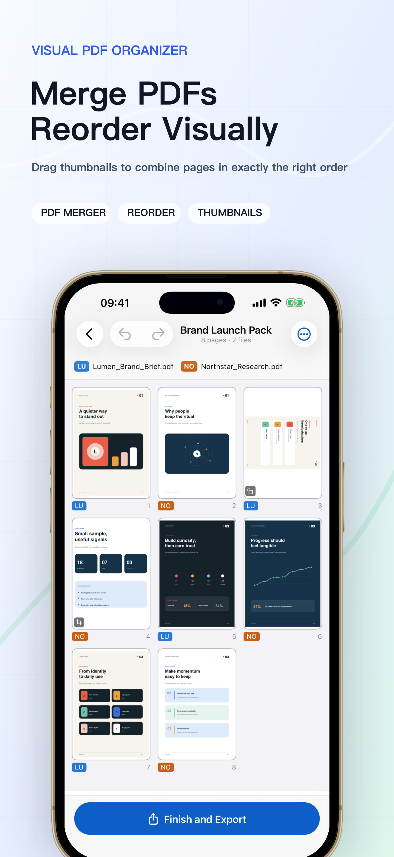 Merge PDFs and reorder visually