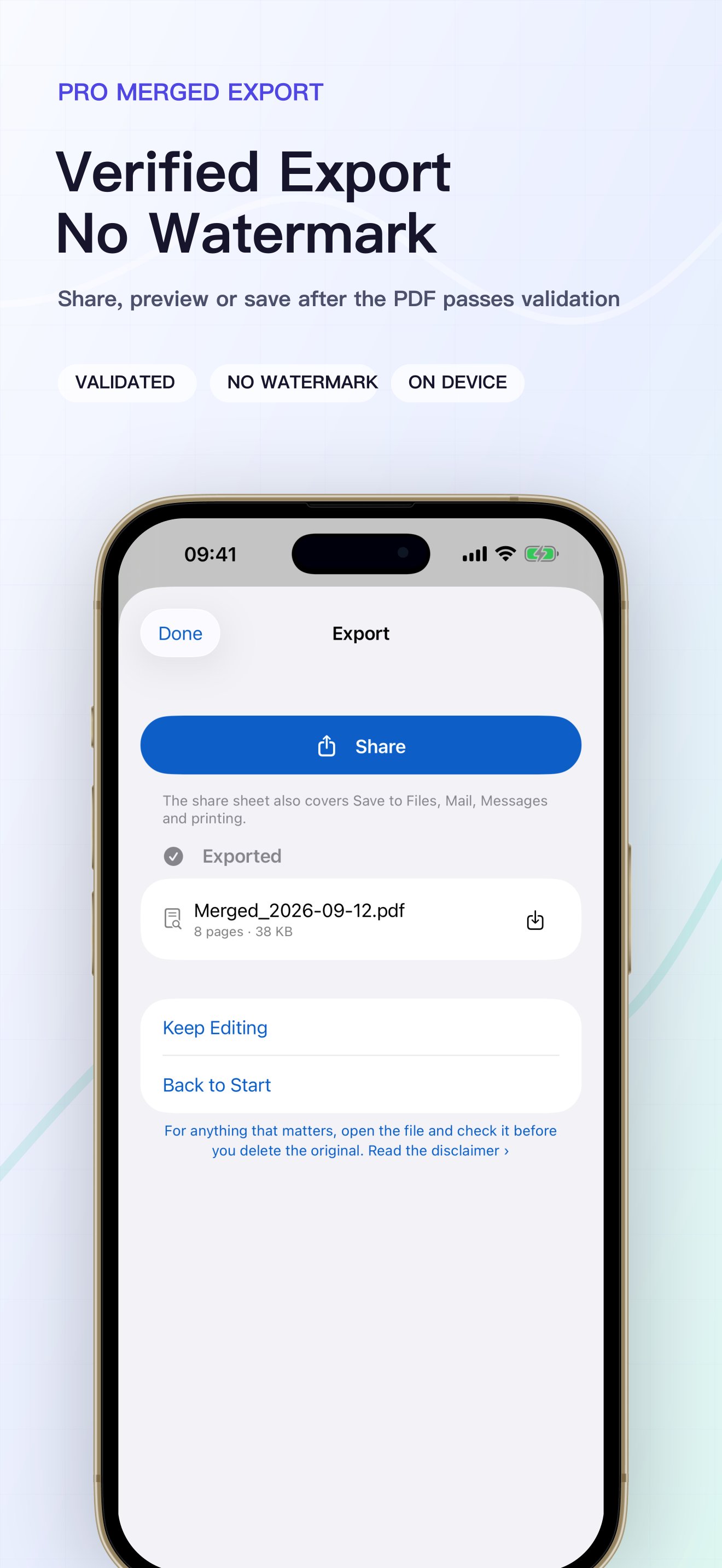 Verified export with no watermark